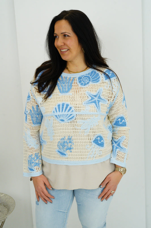 Pullover in Hellblau-Creme (38-42+)