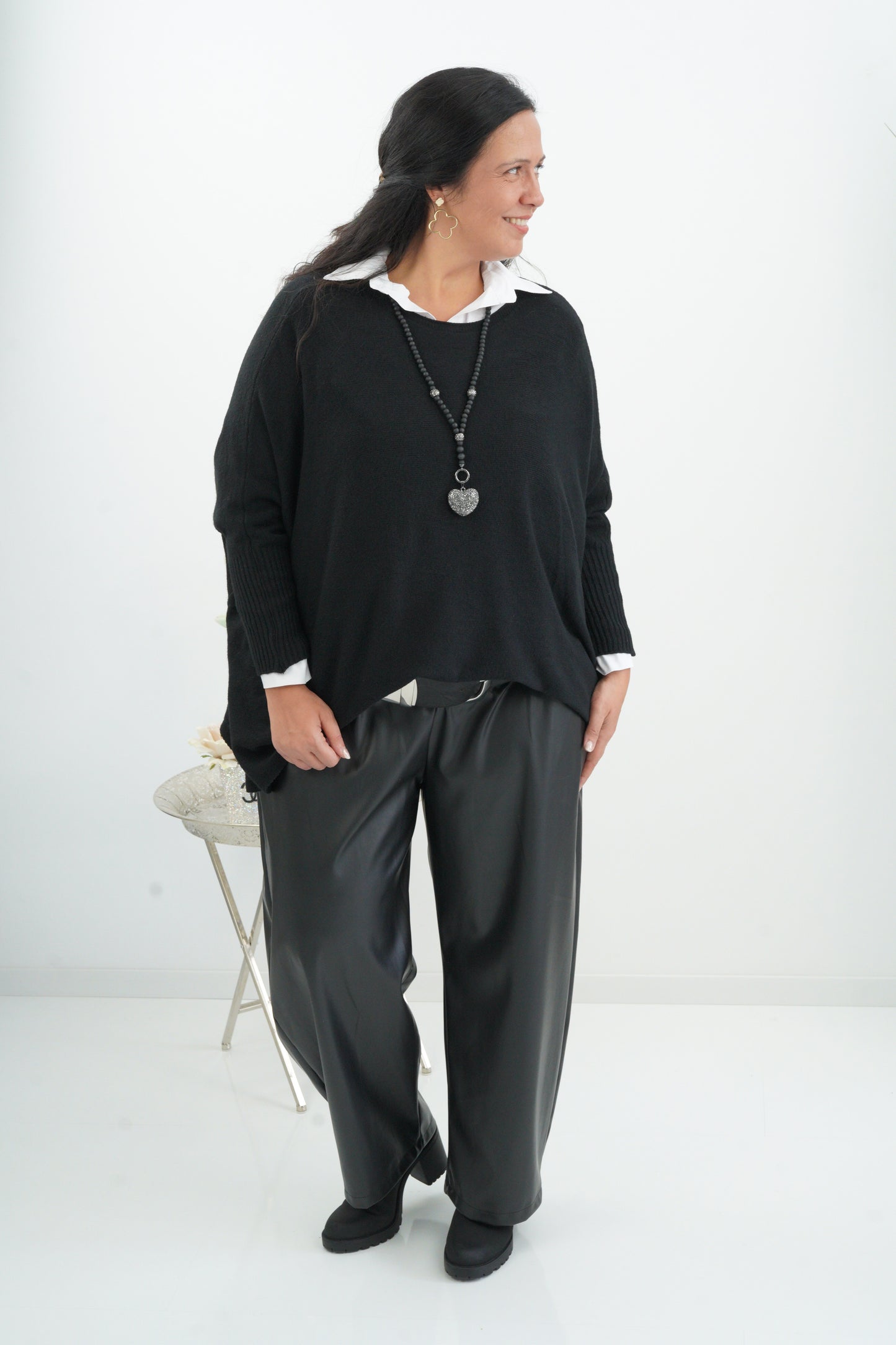 Lässiger Oversize-Pullover in Schwarz (38-48)
