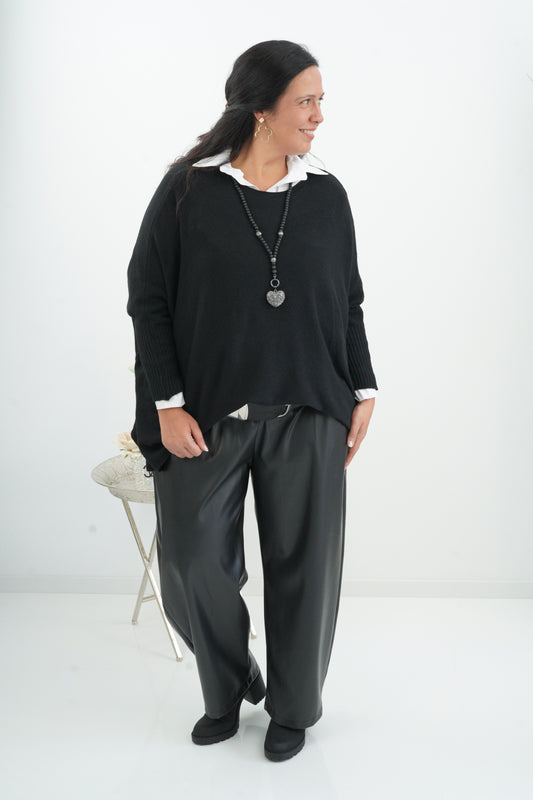 Lässiger Oversize-Pullover in Schwarz (38-48)