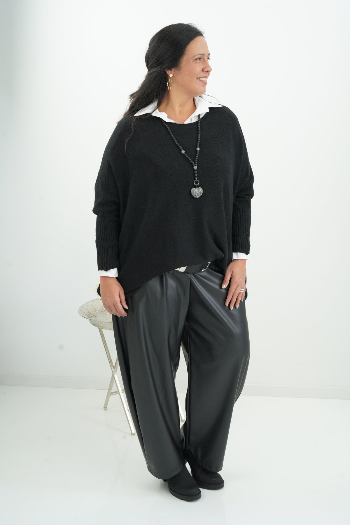 Lässiger Oversize-Pullover in Schwarz (38-48)