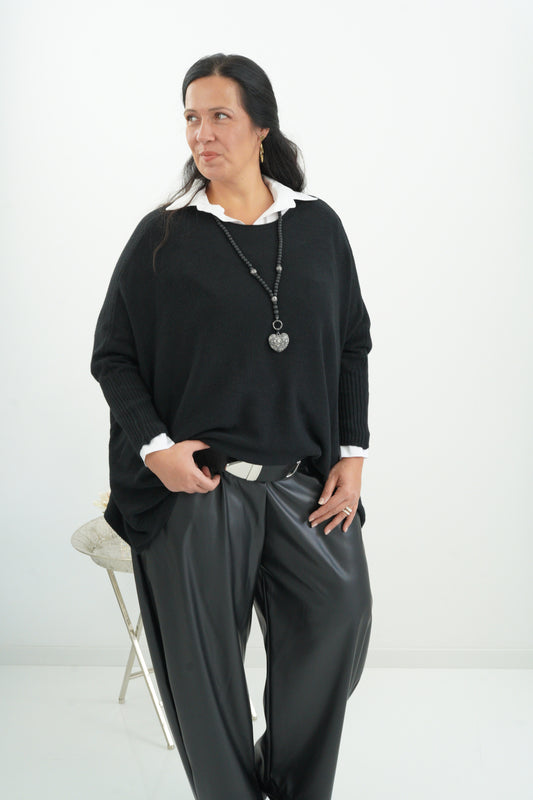 Lässiger Oversize-Pullover in Schwarz (38-48)