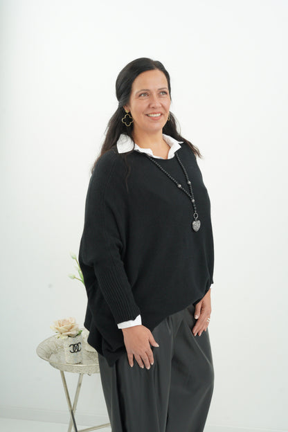 Lässiger Oversize-Pullover in Schwarz (38-48)