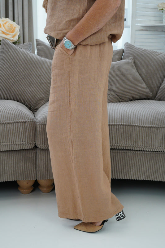 Leinen Hose in Camel (38-42+)