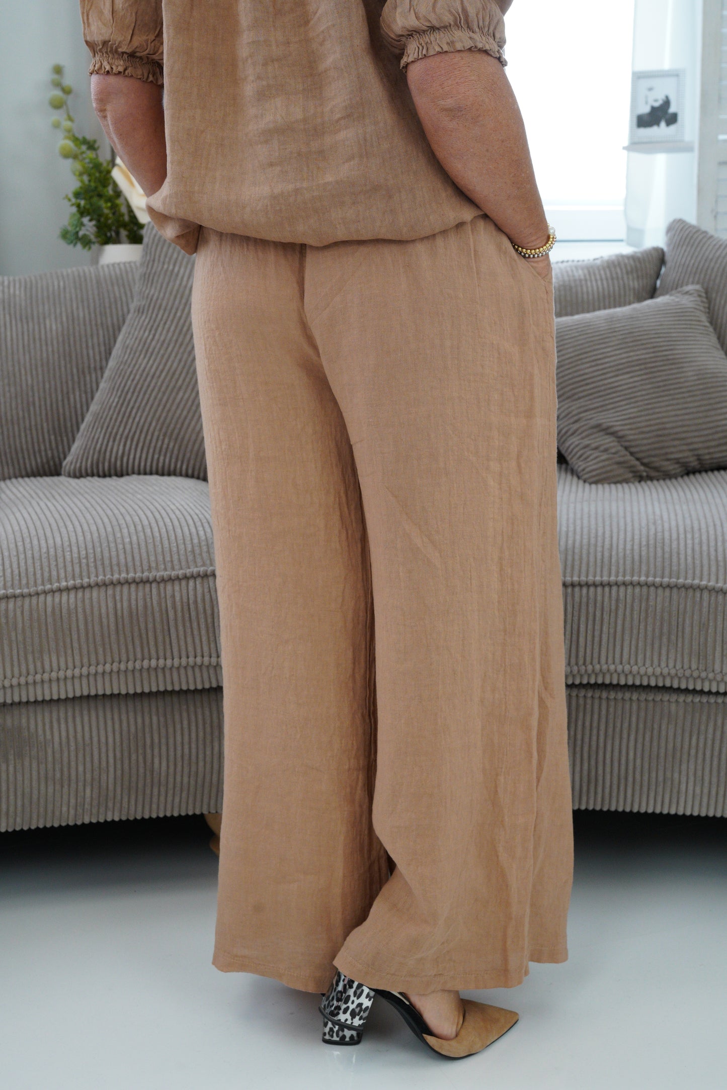 Leinen Hose in Camel (38-42+)