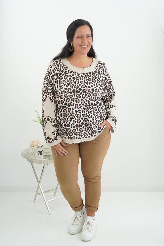 Lässiges Sweatshirt in Leo-Beige (40-44/46)
