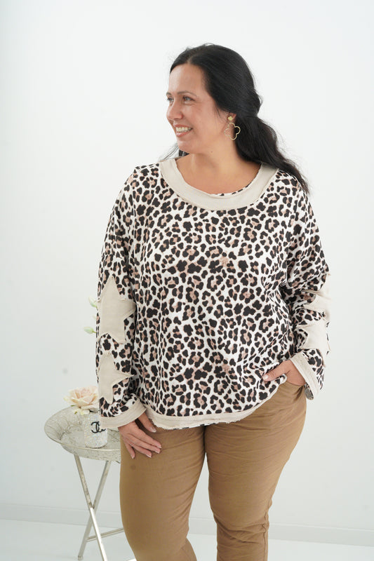 Lässiges Sweatshirt in Leo-Beige (40-44/46)