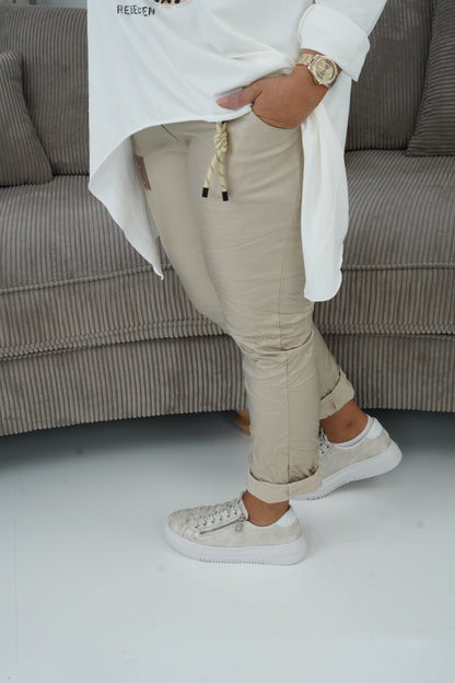 Lederimitat Joggpant in Beige  (40-44)