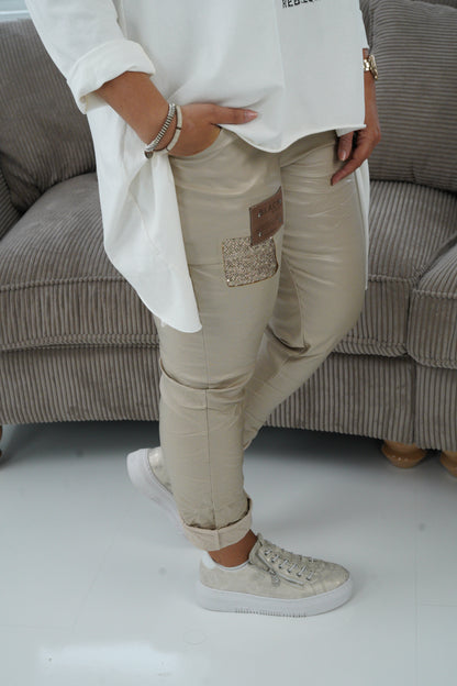 Lederimitat Joggpant in Beige  (40-44)