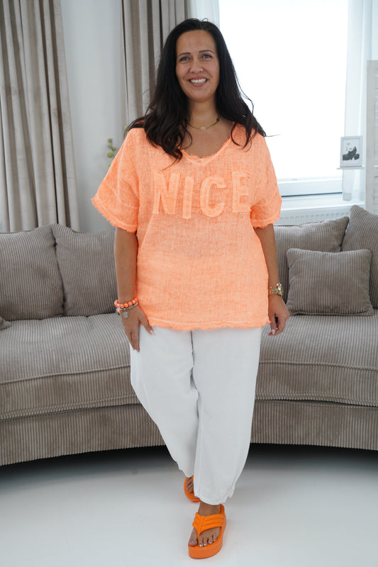 T-Shirt in neonorange mit 3D Print (40-44)