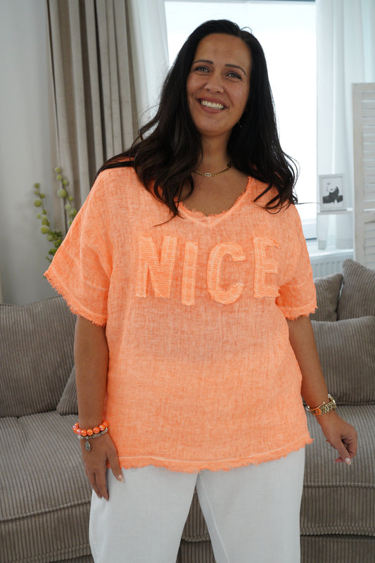 T-Shirt in neonorange mit 3D Print (40-44)