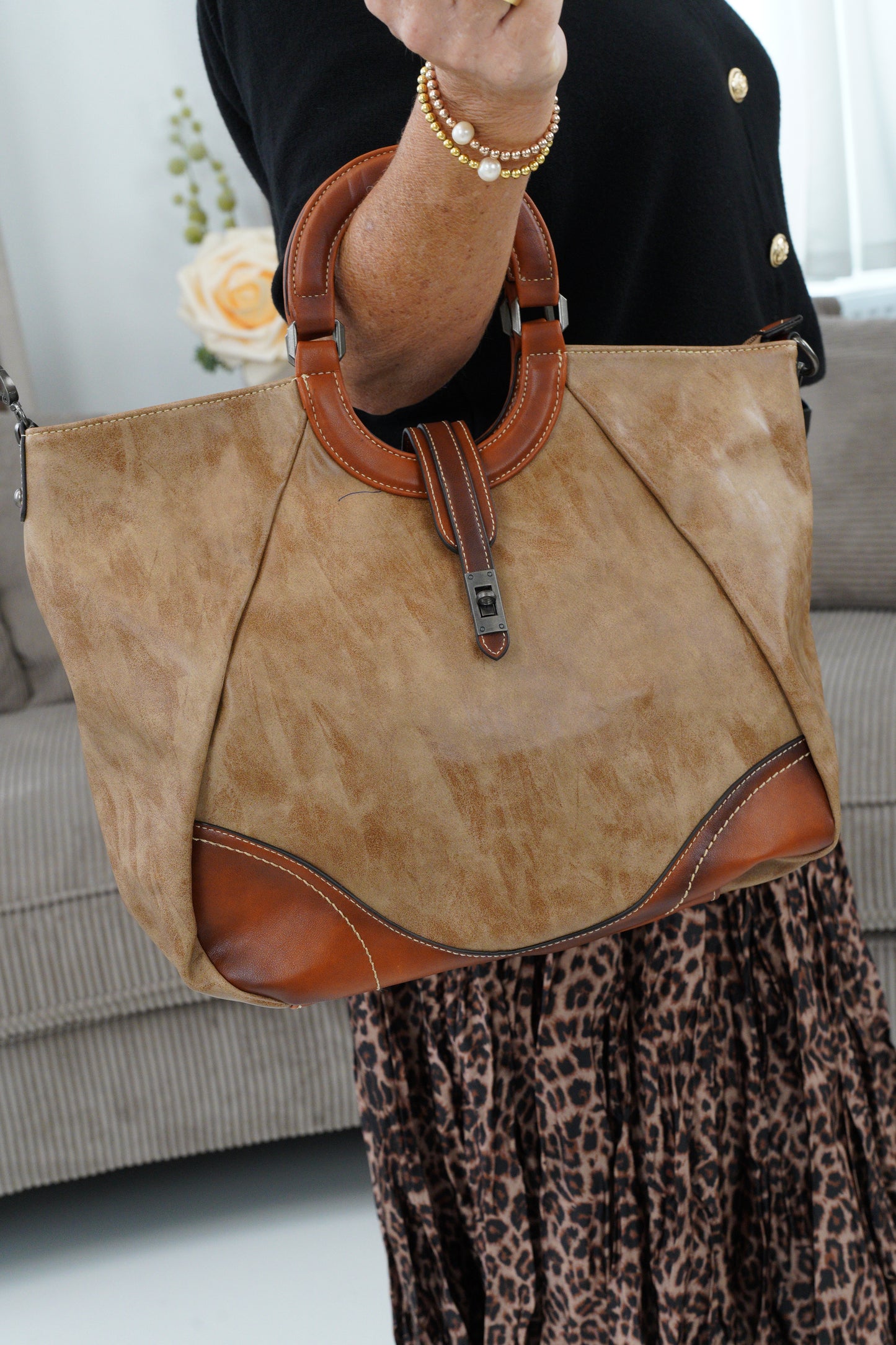 Tasche Groß in Beige-Cognac (One-Size)