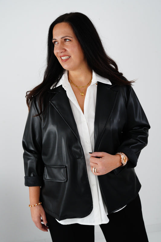 Kunstleder Blazer in Schwarz  (42-44)