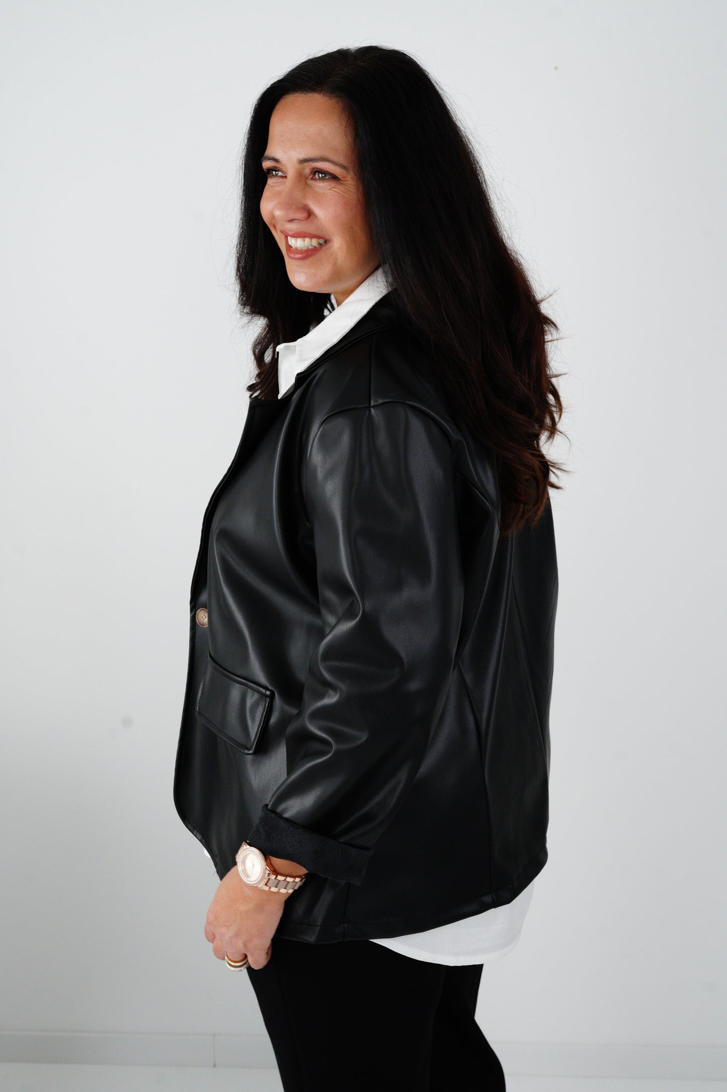 Kunstleder Blazer in Schwarz  (42-44)