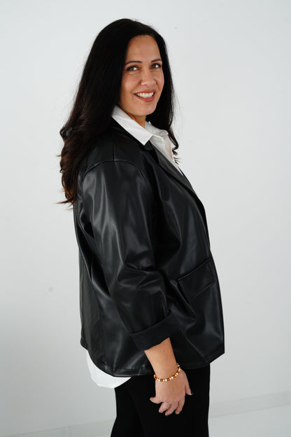 Kunstleder Blazer in Schwarz  (42-44)