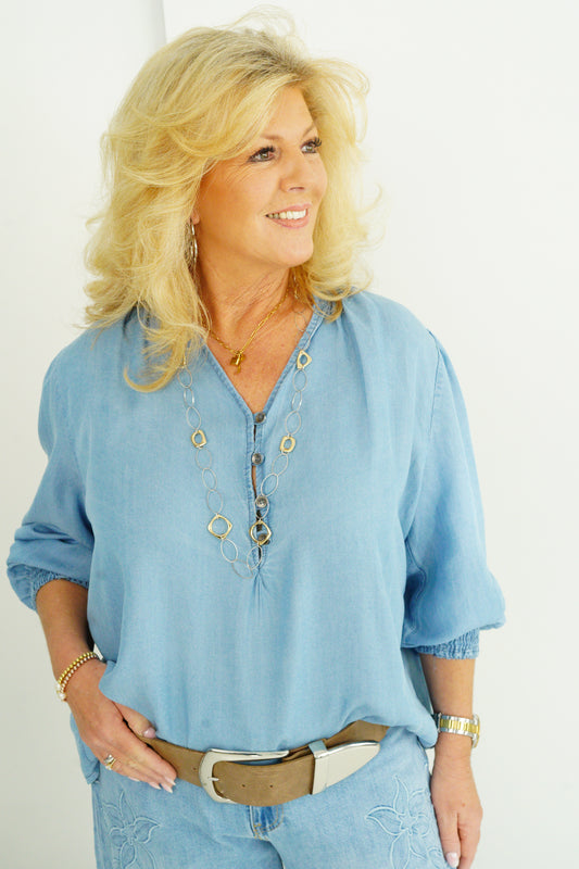 Jeans Bluse in Light Blue (40-44)