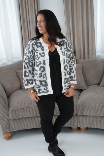Leo-Strickjacke in Grau/Off-White (40-44)