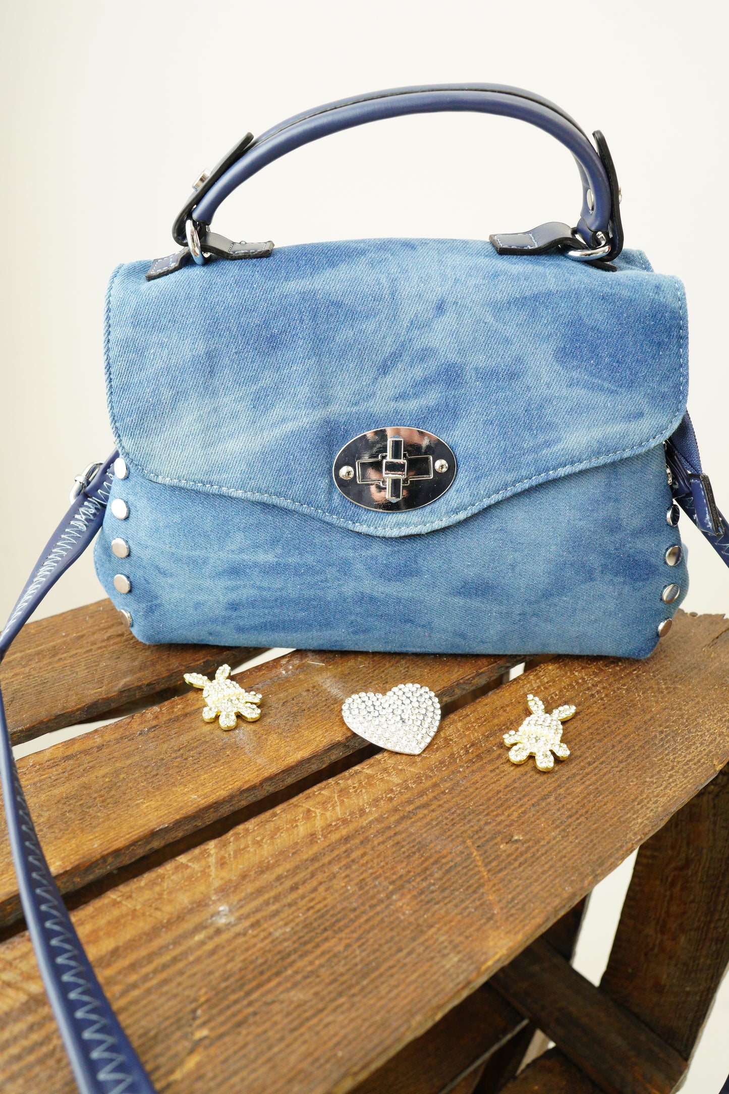 Jeanstasche in Jeansblau/Batiklook