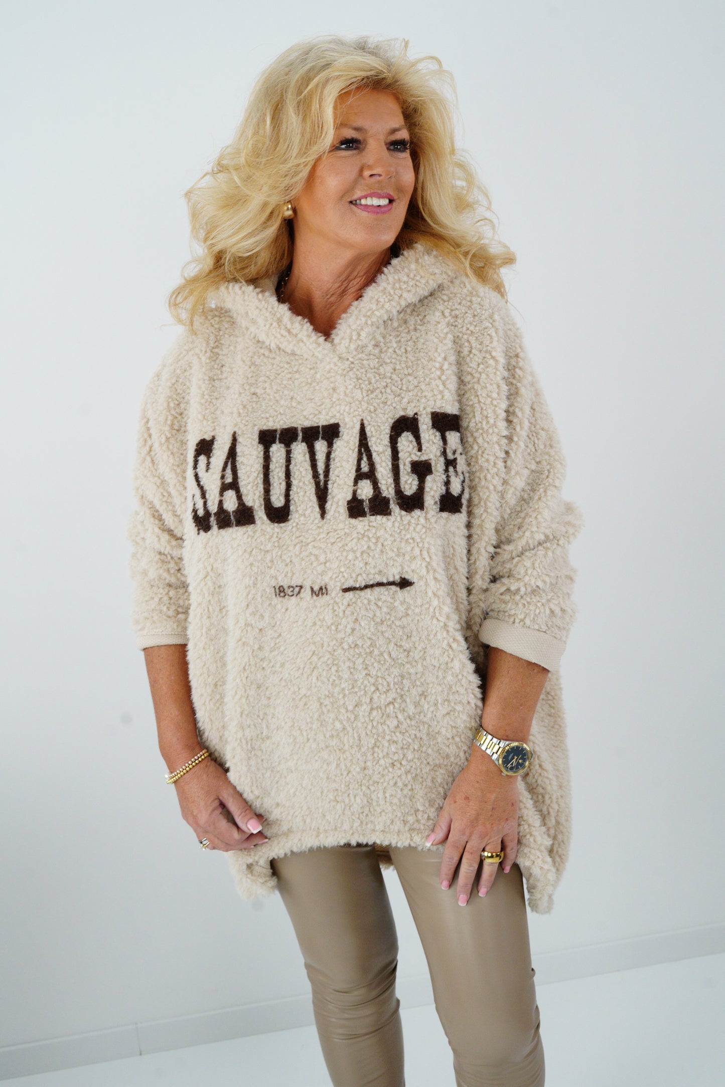 Long Hoodie in Beige (38-46 Oversize)