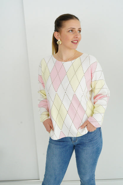 Pullover in Ecru-Rose-Gelb (36-40+)