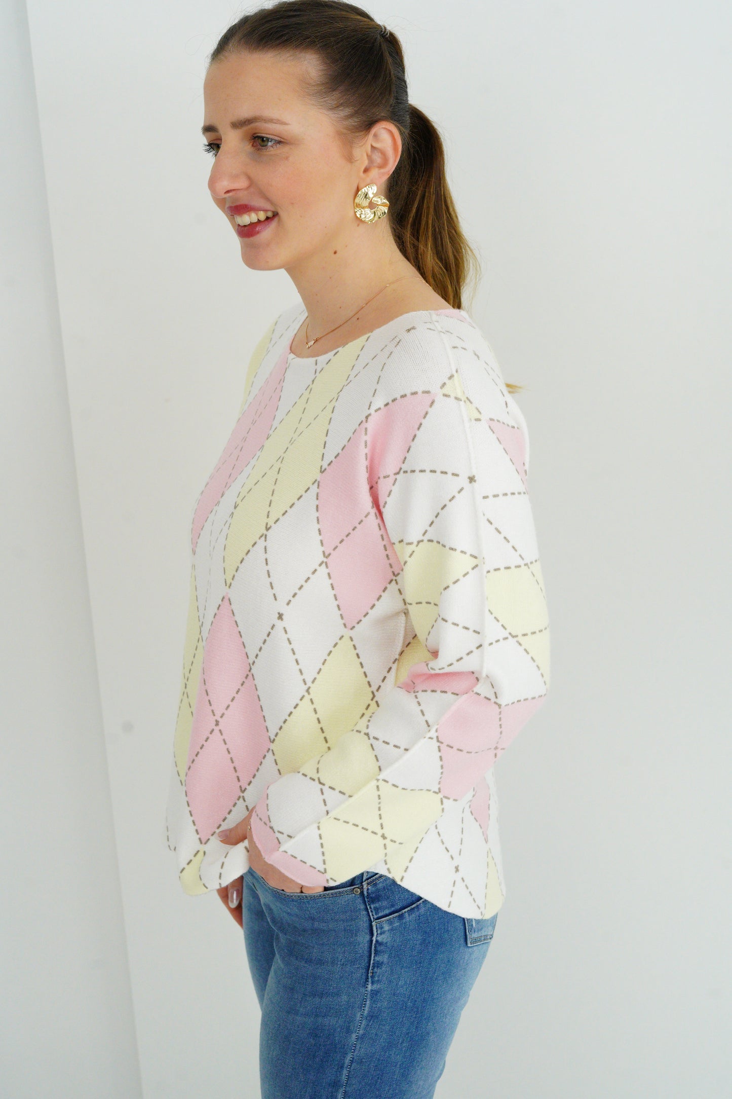 Pullover in Ecru-Rose-Gelb (36-40+)