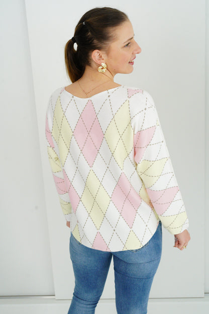 Pullover in Ecru-Rose-Gelb (36-40+)
