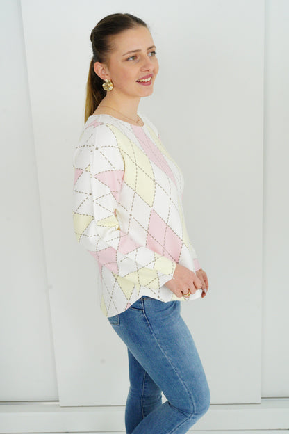 Pullover in Ecru-Rose-Gelb (36-40+)