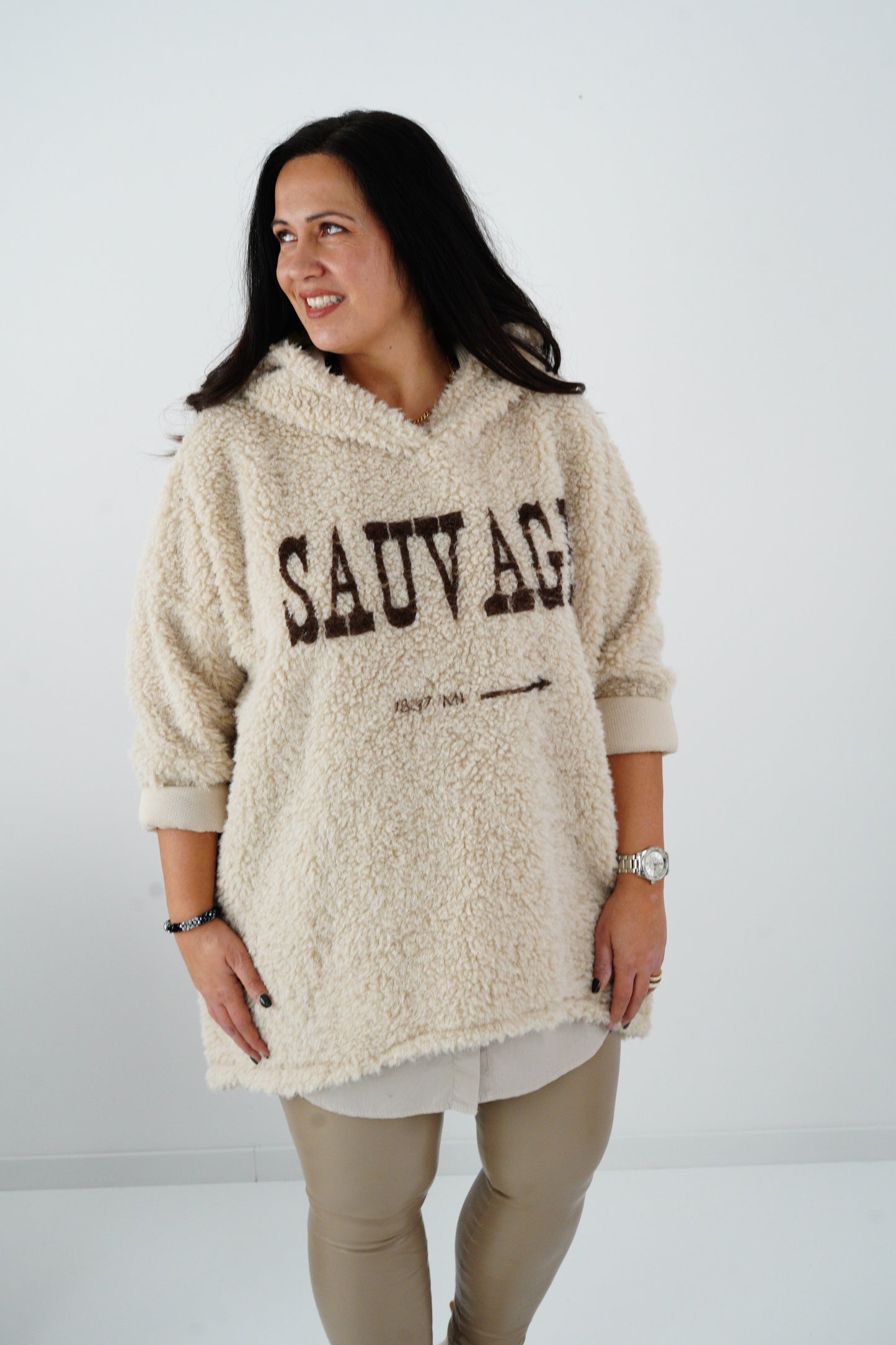 Long Hoodie in Beige (38-46 Oversize)