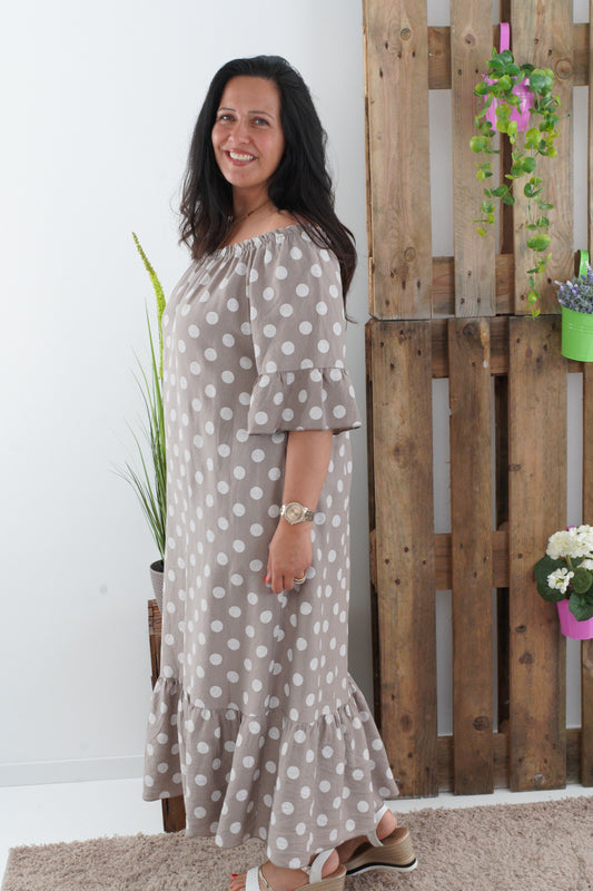 Kleid in Taupe-Weiß (40-44+)