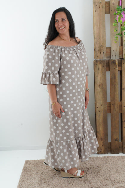 Kleid in Taupe-Weiß (40-44+)