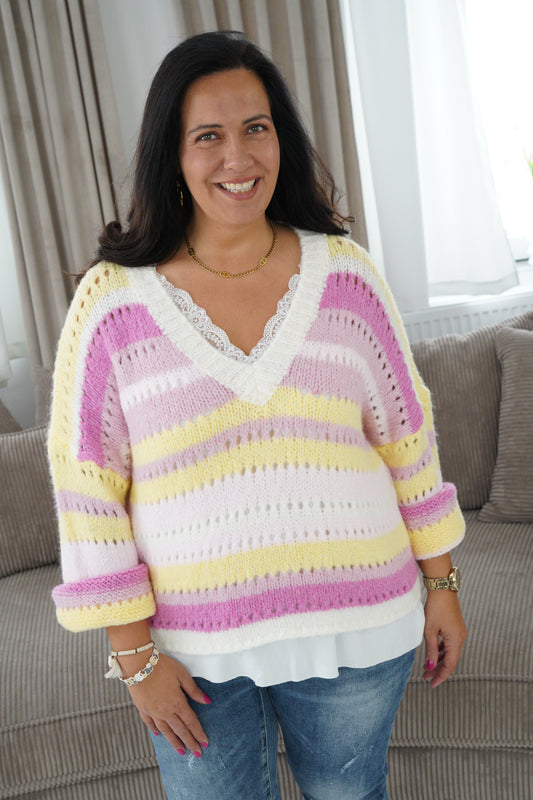 Pullover in Rosa-Gelb-Bunt (38-44)