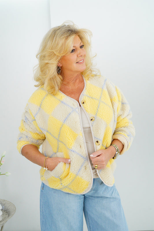 Teddy-Jacke in Gelb-Beige (38-44)
