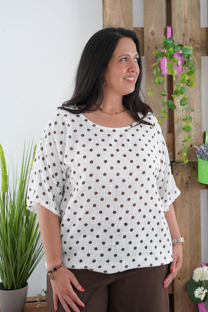 Shirt in Weiß-Braun (40-44+)