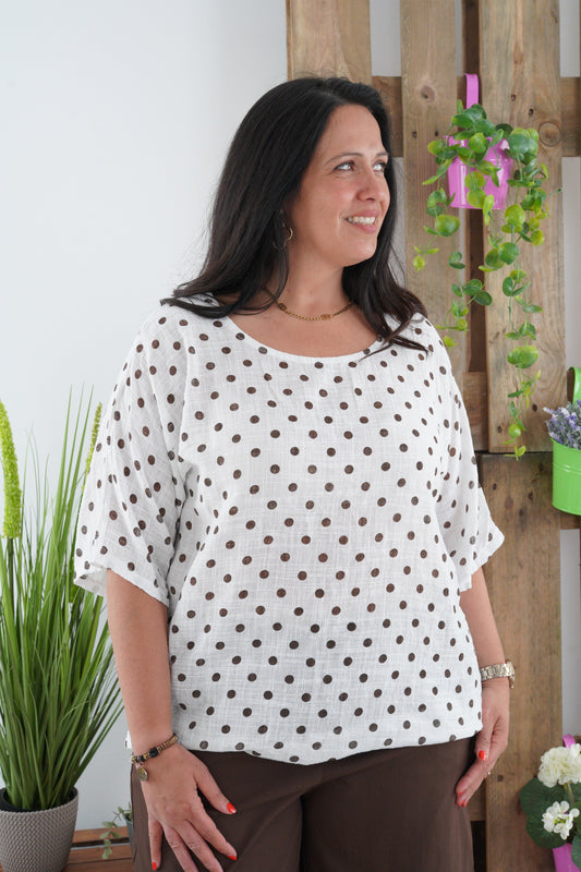 Shirt in Weiß-Braun (40-44+)