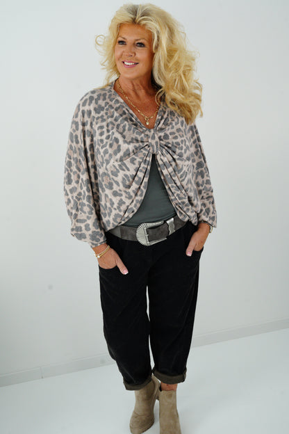 Kurz Pullover in Leo-Taupe (36-44 Oversize)