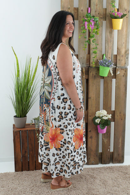 Kleid in Bunt mit Palme (42-46)