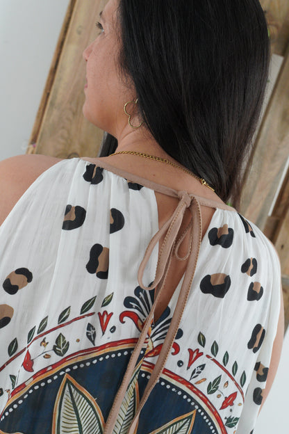 Kleid in Bunt mit Palme (42-46)