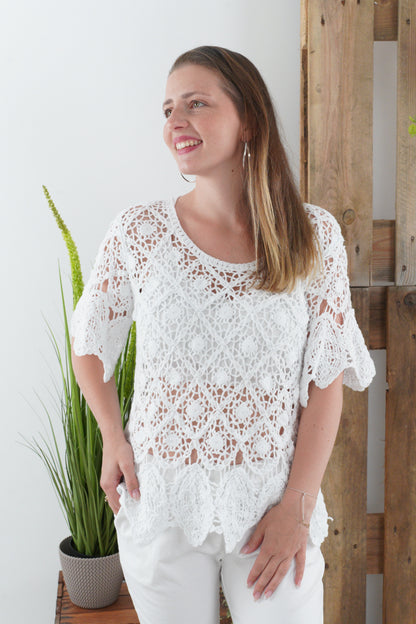 Häkelshirt in Weiß (38-42)