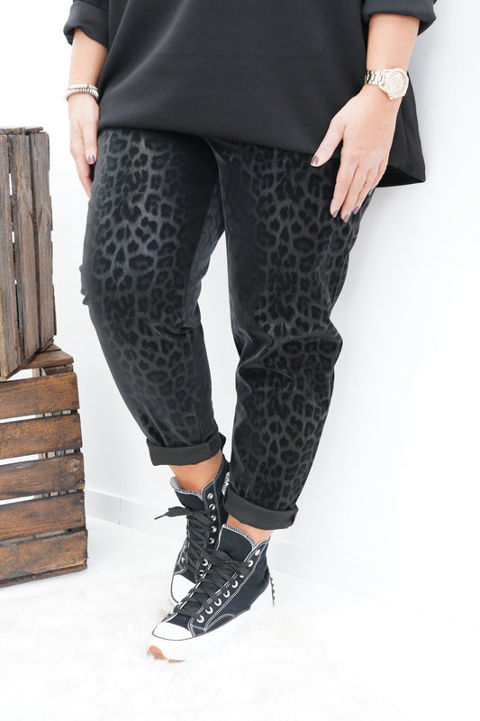 Glanzhose in Leo-Schwarz (40-44)