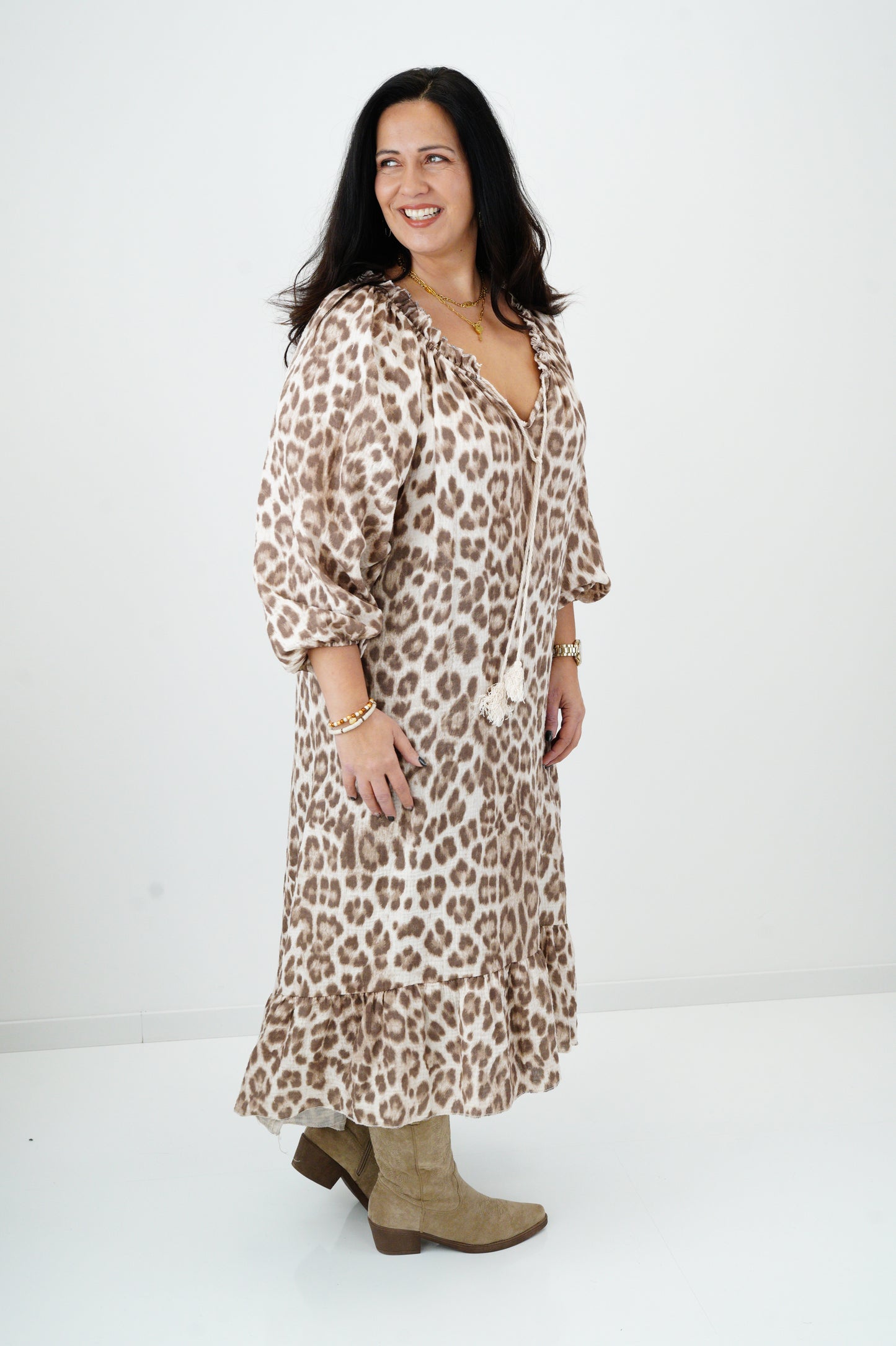 Kleid in Leo-Taupe (42-46)