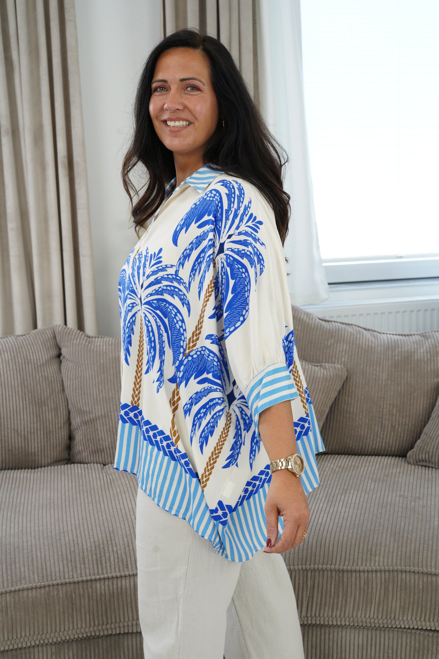 Bluse in Creme-Blau (42-46)