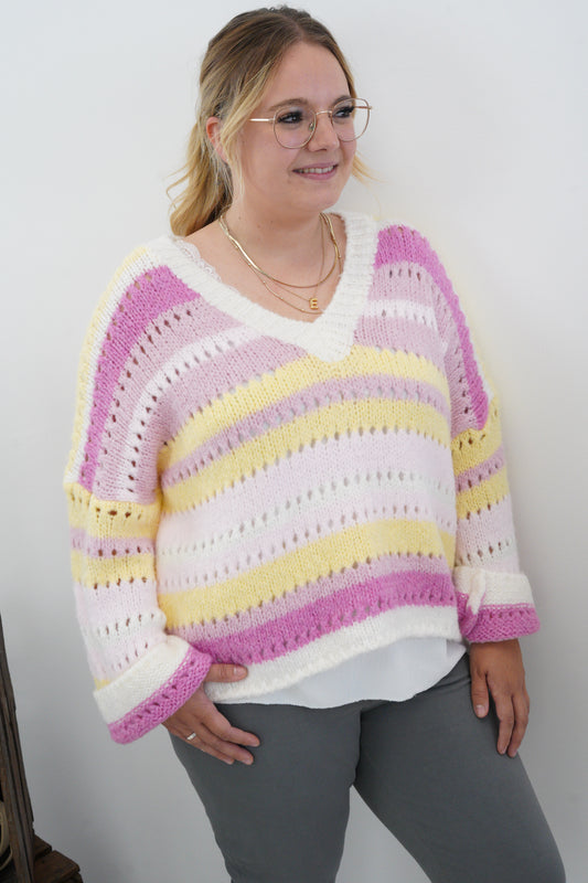 Pullover in Rosa-Gelb-Bunt (38-44)