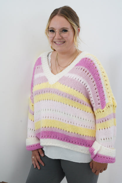 Pullover in Rosa-Gelb-Bunt (38-44)