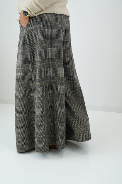 Palazzo Hose mit Glencheck in Schwarz mit Beige (36-40)