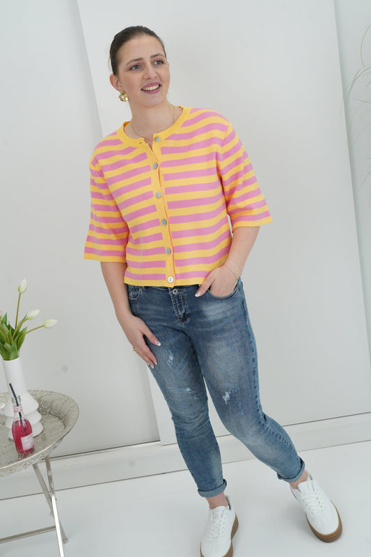 Strickjacke in Pink-Gelb (36-40)