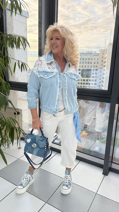 Hochschaft Sneaker in Jeansblau/Weiß (36-41)