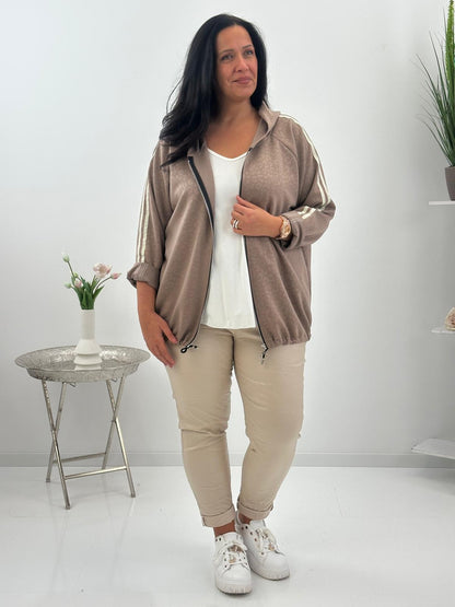 Sweatjacke in Taupe für einen lässig-modernen Look (40-44/46)