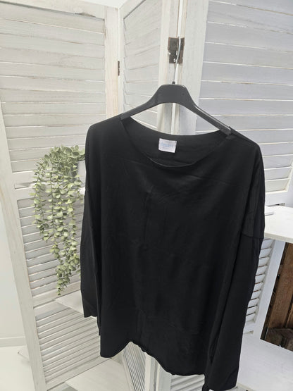 Basic-Langarmshirt in klassischem Schwarz (38-44)