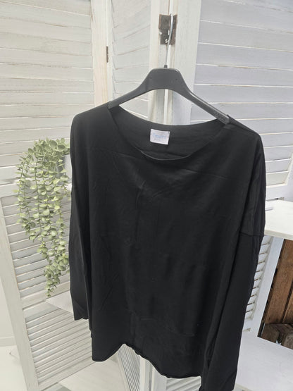 Basic-Langarmshirt in klassischem Schwarz (38-44)
