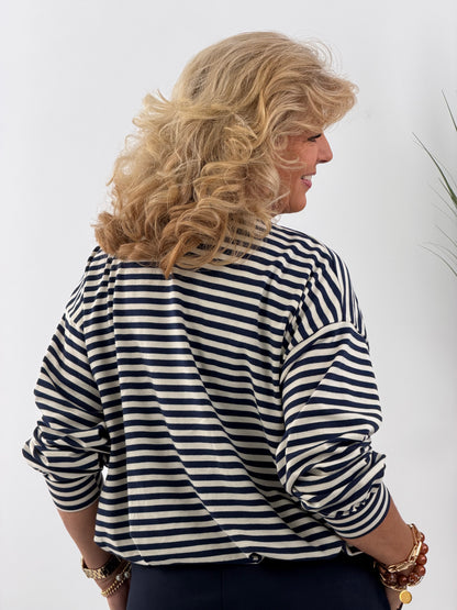 Sweatshirt in maritimem Marineblau mit Streifen (38-42)
