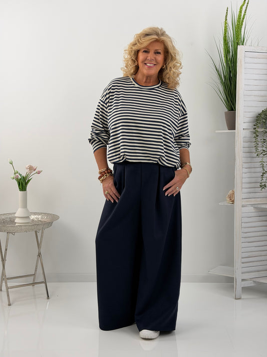 Sweatshirt in maritimem Marineblau mit Streifen (38-42)